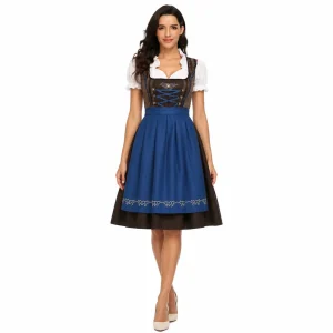 Braunes Dirndl Mit Blauer Schürze 1