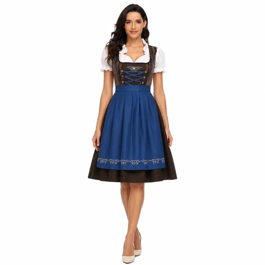 Braunes Dirndl Mit Blauer Schürze 1