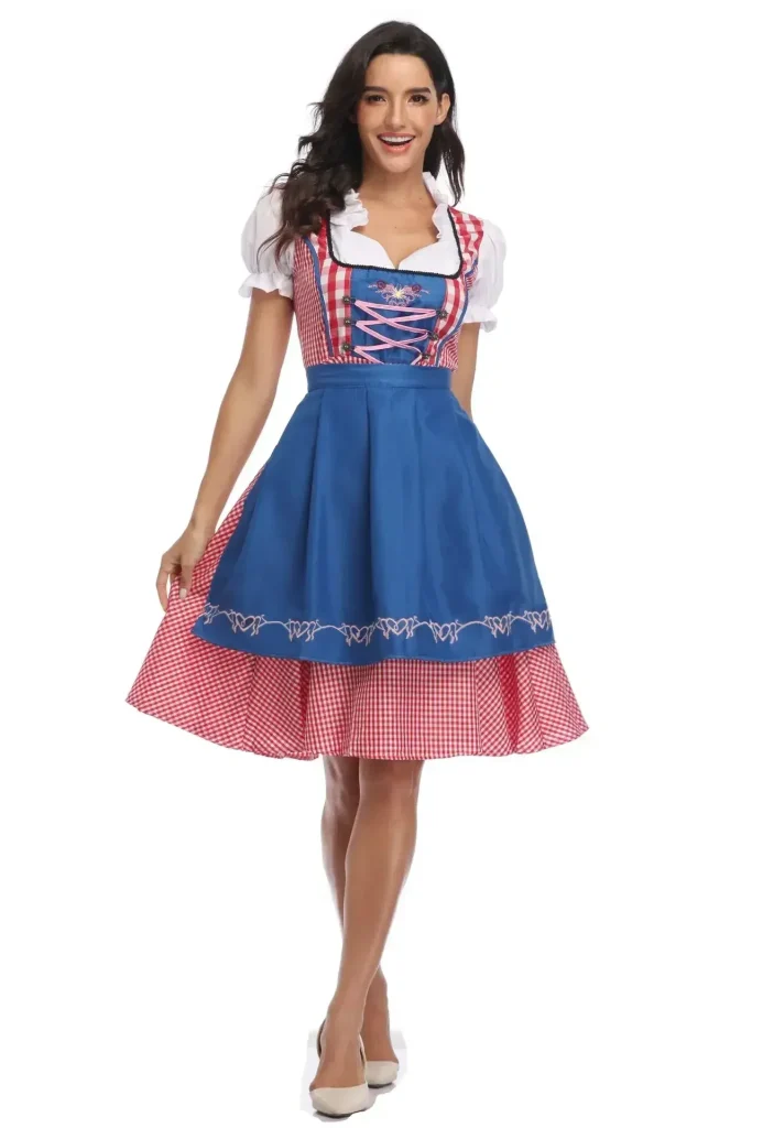 Braunes Dirndl Mit Blauer Schürze 2