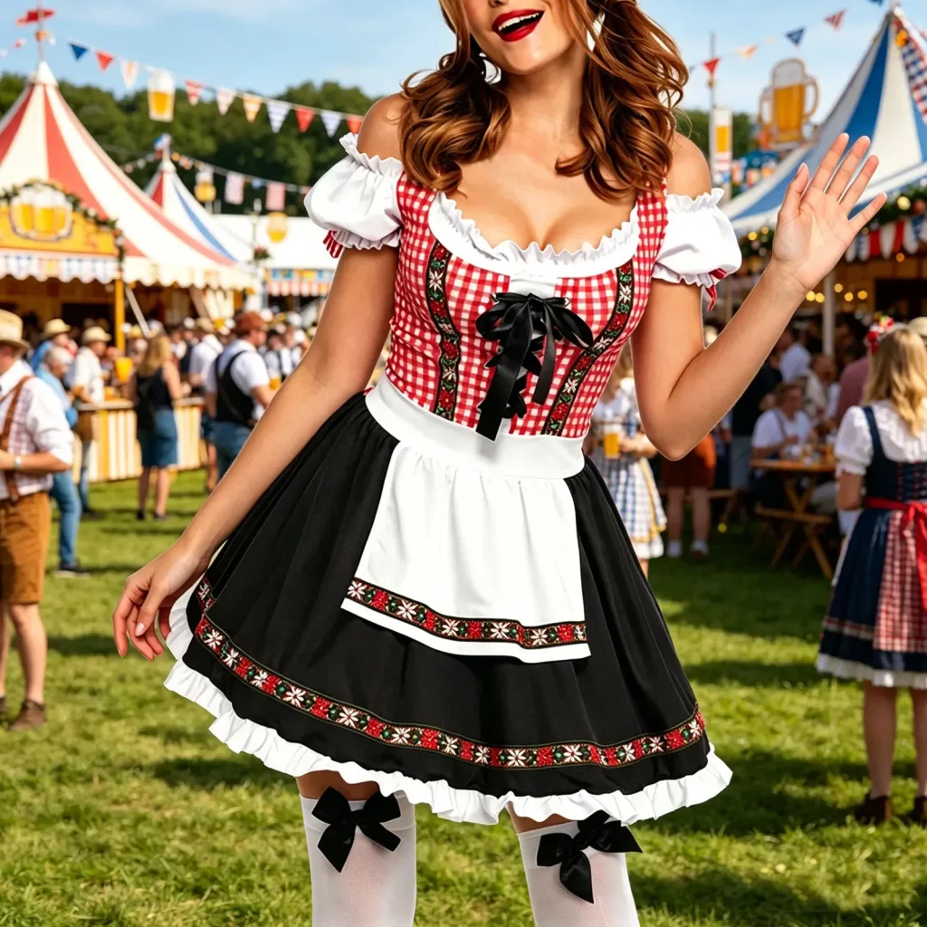 Rotes Dirndl Mit Weißer Schürze 2