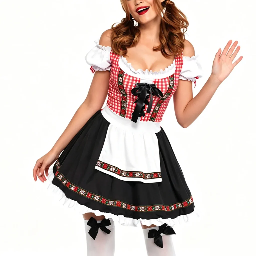 Rotes Dirndl Mit Weißer Schürze 4